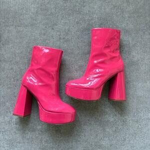 $500 Larroudé Dolly Boots in Pink Patent Leather